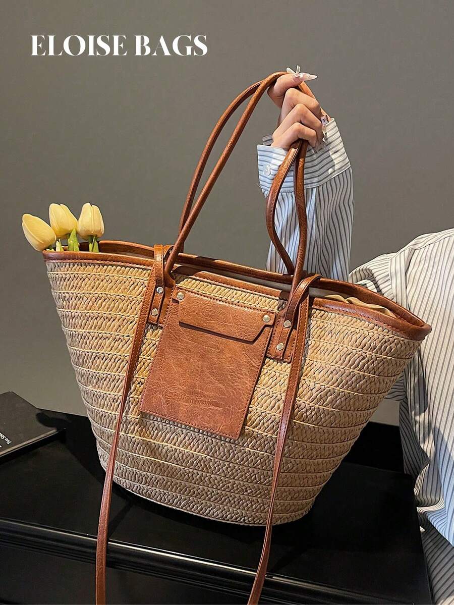 Tote Bag Beach - Tas Tote Anyaman Berkapasitas Besar, Tas