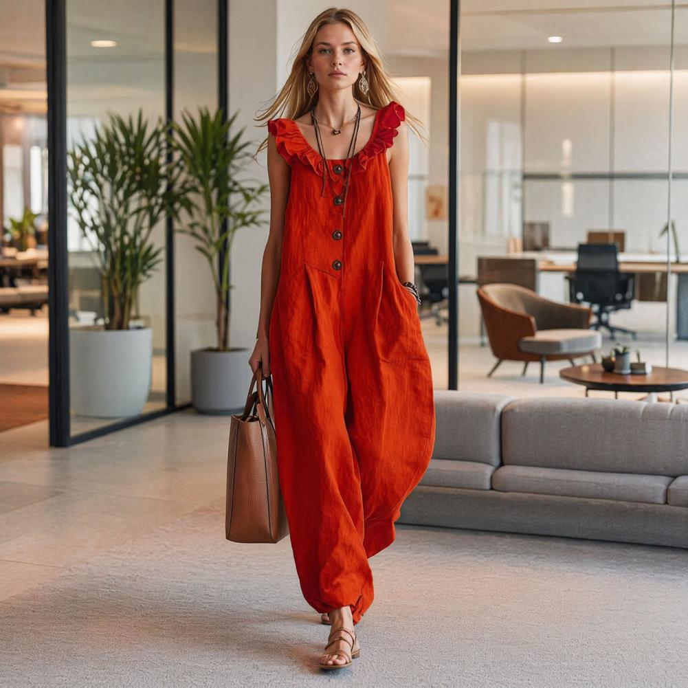 Jumpsuit Wanita Bernapas, Nyam - Jumpsuit Linen Relaxed ulasan dan harga